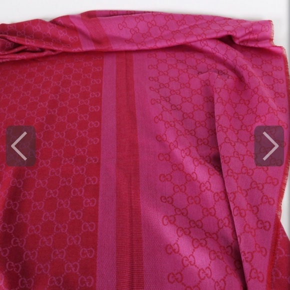 Gucci scarf interlocking GG  wool silk gg wrap Shawl barbie pink - Picture 7 of 7